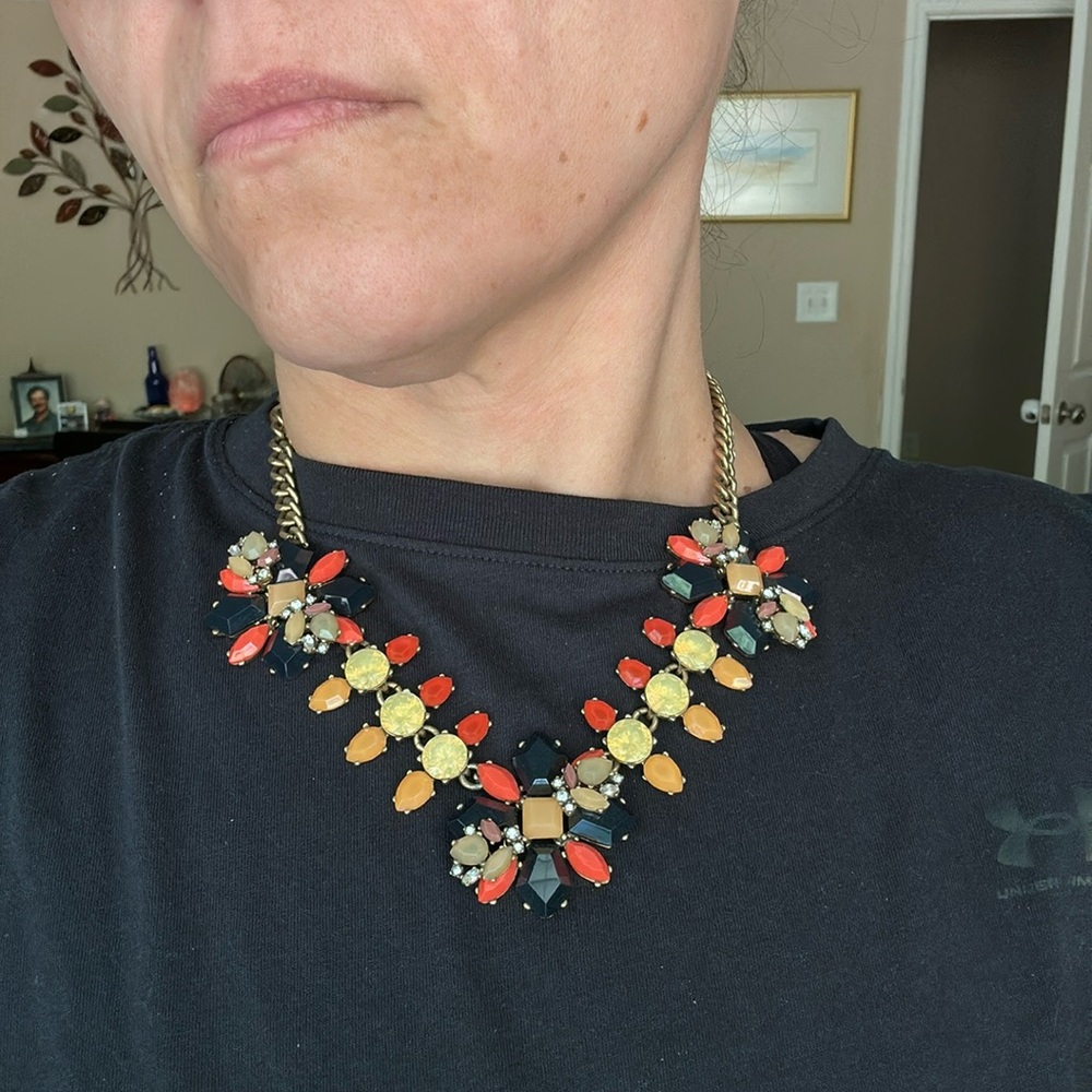 J. Crew Gold and Black Floral Necklace